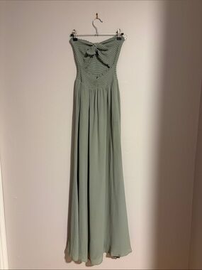 Reformation Strapless Sage Green Maxi Dress with Knotted Bust